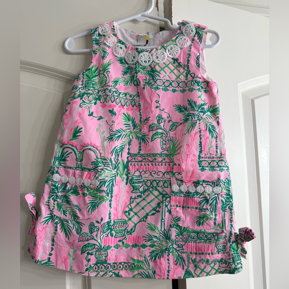 Lilly Pulitzer Shift Dress Nibbles, Pink and Green Floral with Lace Pockets